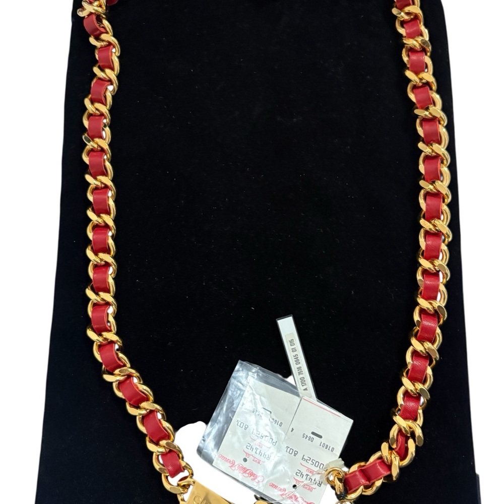CHANEL Gold and Red Lambskin Chain Belt Vintage, with tags